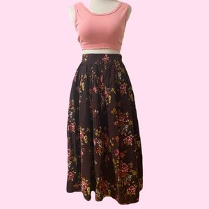 Vintage 90s Y2K Brown Floral Corduroy Skirt United Colors of Benetton Small